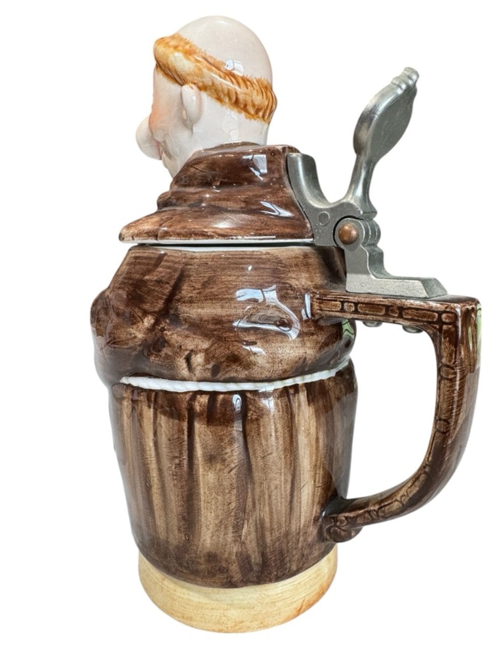 VTG Jovial Monk Ceramic Stein Mug Brown & Cream Functional Metal Lid Mechanism - Picture 8 of 15